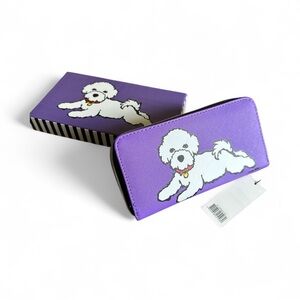🎁 NWT Marc Tetro Bichon Frise Purple Zip Wallet – Gift Box Included